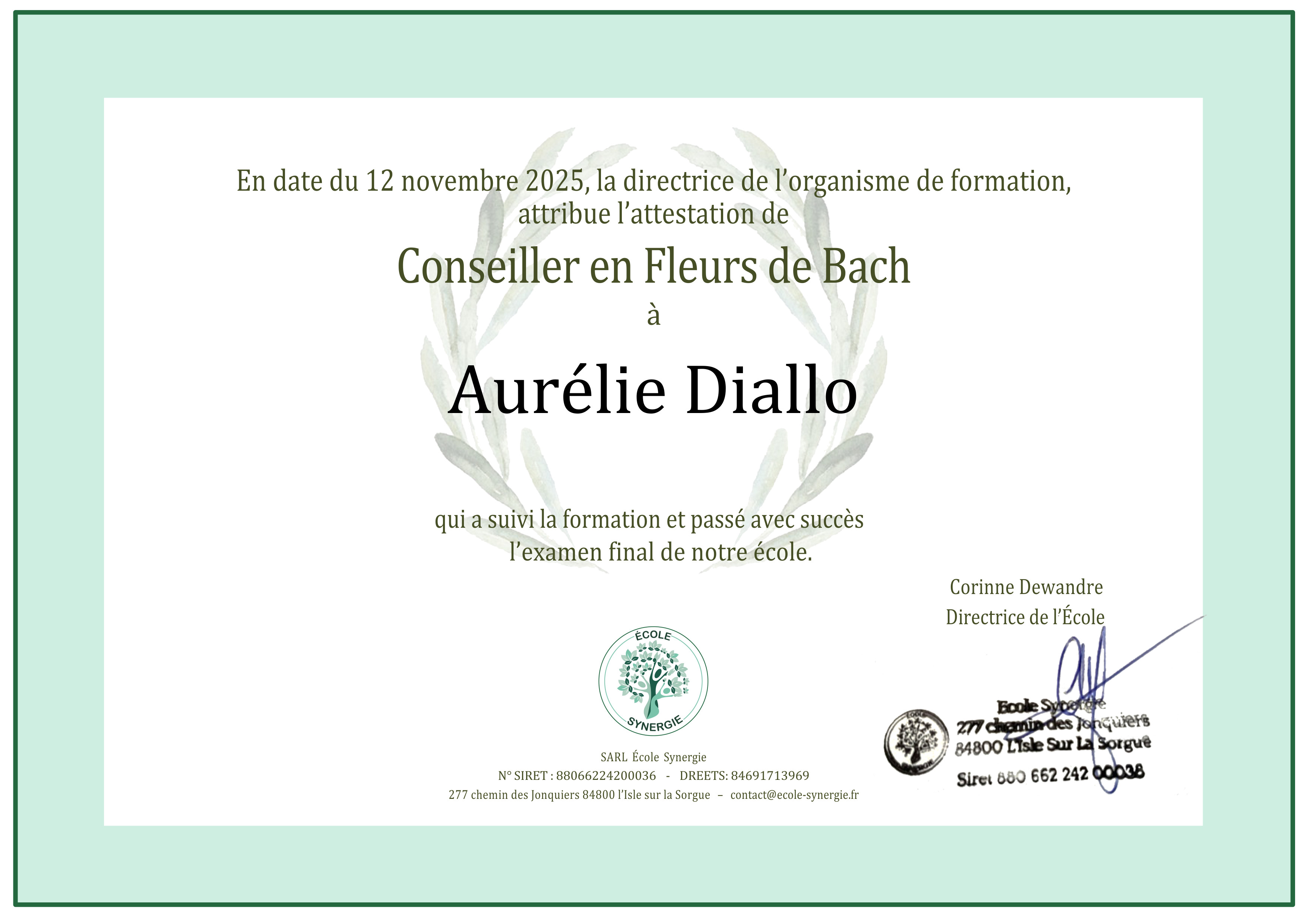 Certification Fleurs de Bach